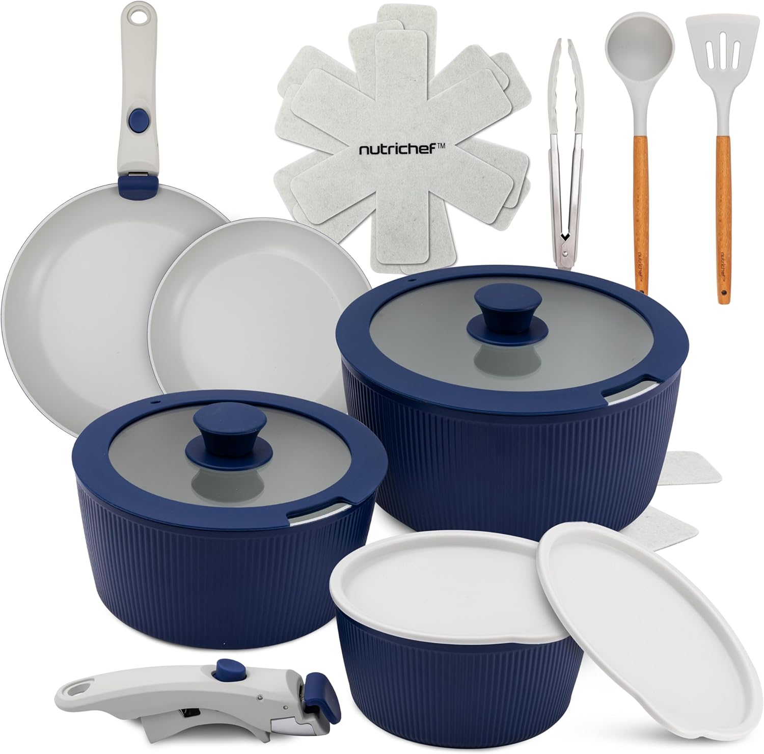 NutriChef 18-Piece Ceramic Cookware Set with Detachable Handles