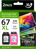 67XL Ink Cartridges Black/Color Combo Pack Compatible for HP 67 - High