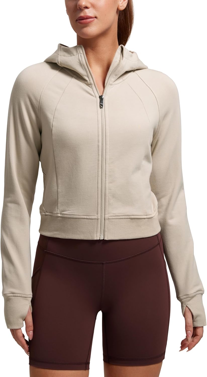 CRZ YOGA Womens Fleece Zip Up Cropped Hoodie for Comfort