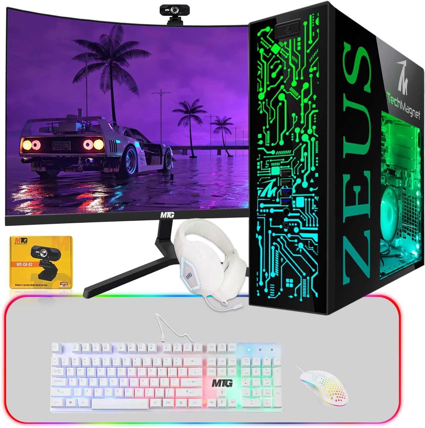 TechMagnet Gaming Desktop PC with Intel Core i7 and 24 Inch Monitor