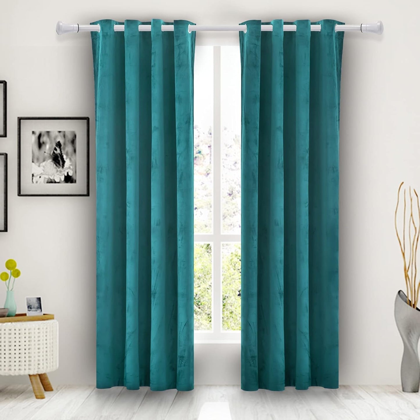 Peacock Blue Velvet Blackout Curtains - 2 Panels 52 x 84 ~Luxury Light Blocking Thermal Drapes