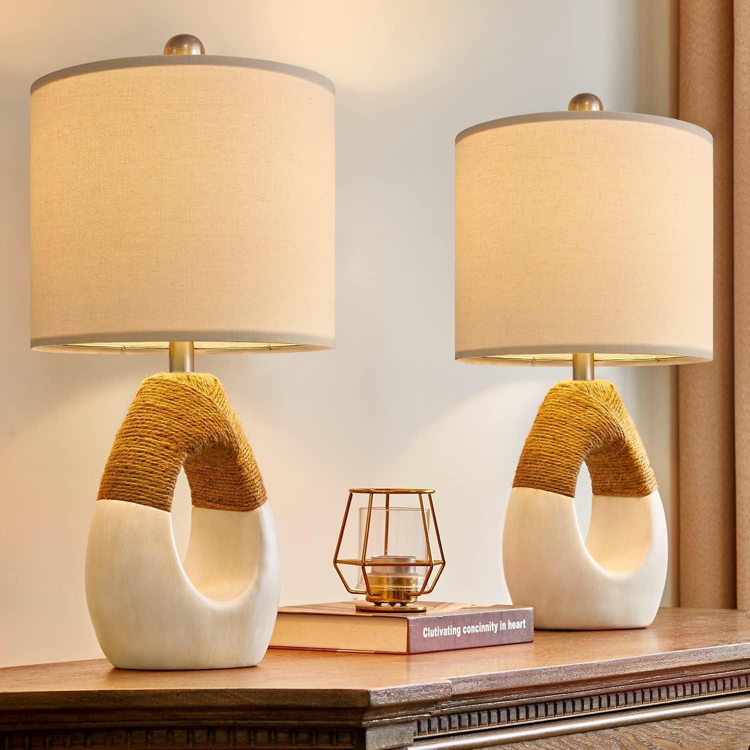 Boho Table Lamps Set of 2 for Bedroom and Living Room Decor