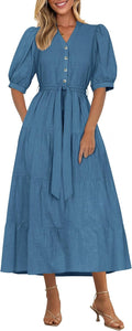 Summer Dresses for Women - Ruffle A Line Belted Midi Dress