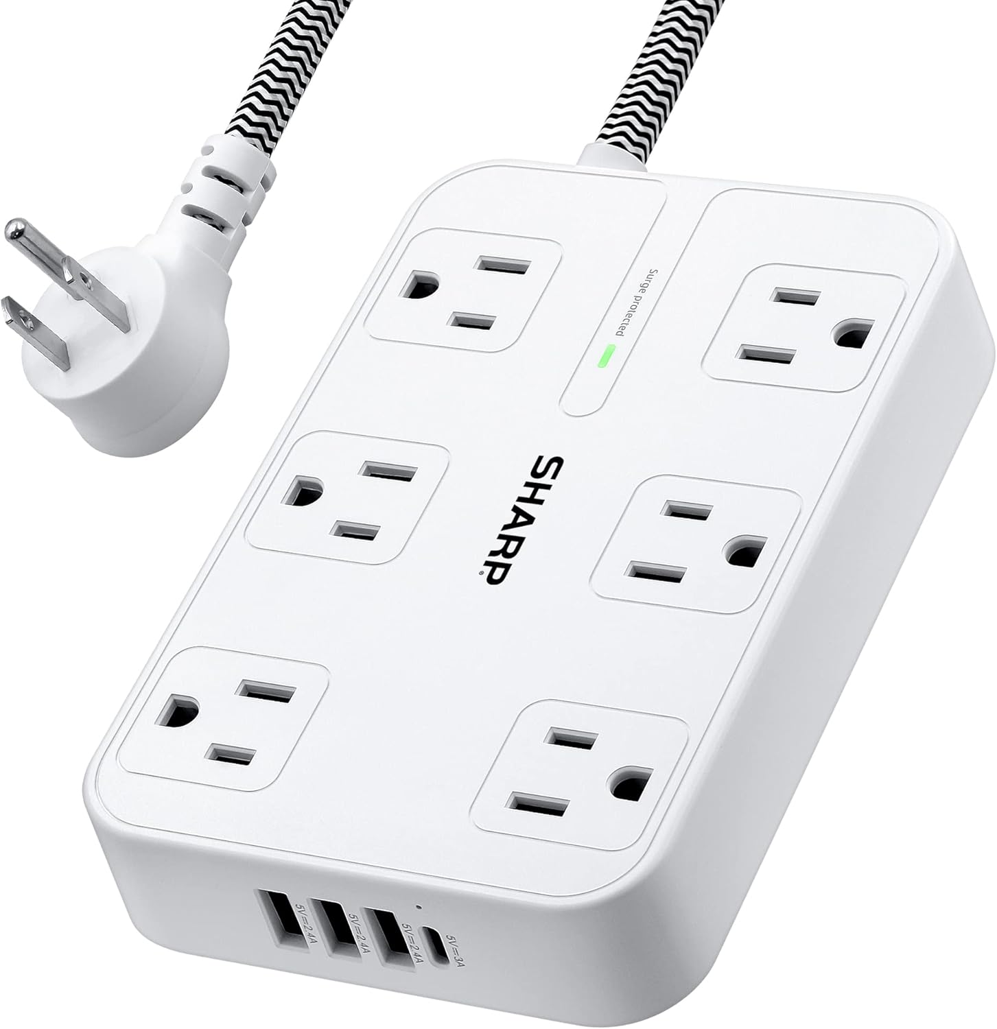 SHARP Surge Protector Power Strip - 6 Outlets + 4 USB Ports!