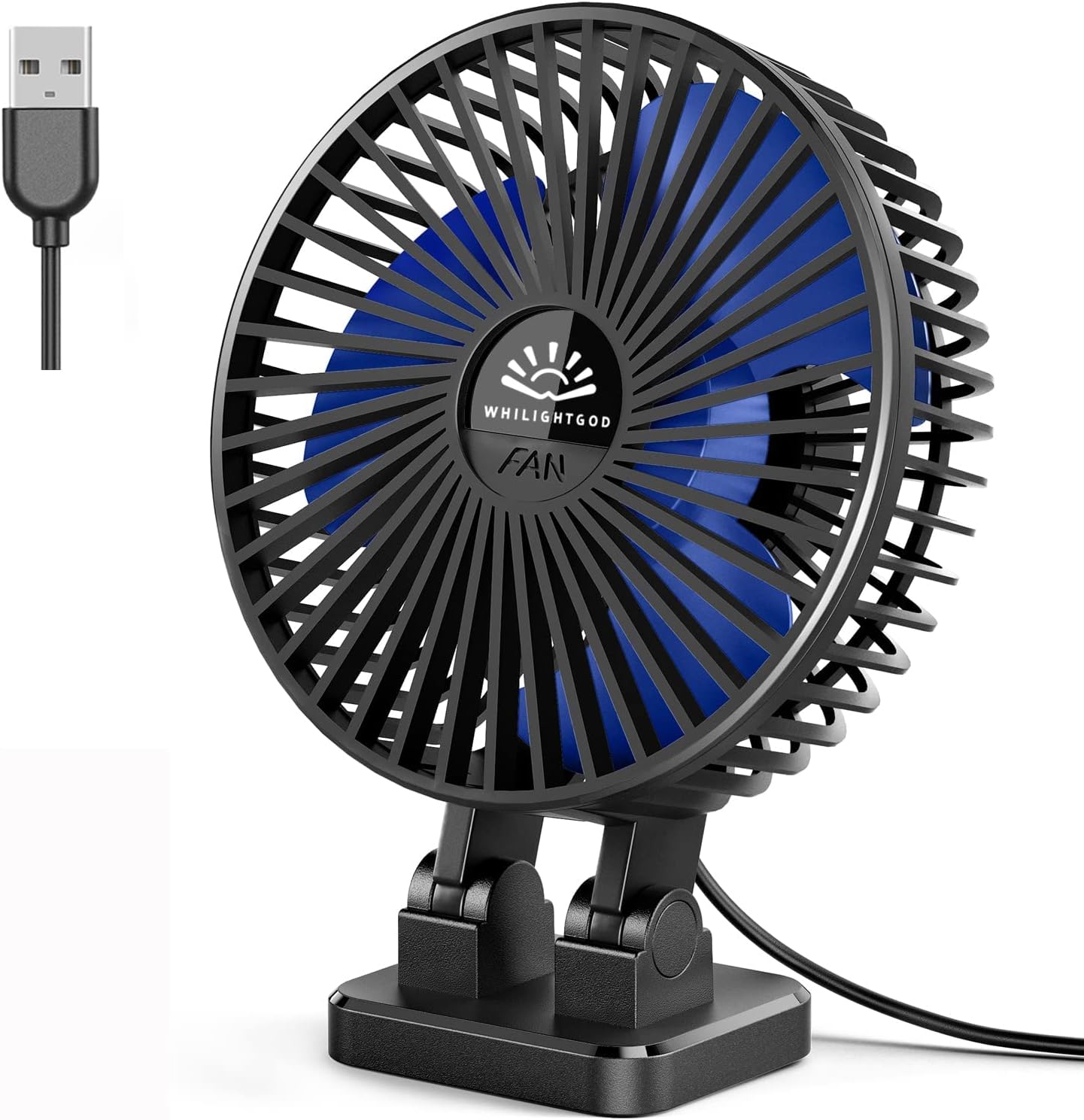 Portable 3-Speed USB Desk Fan, Strong Cooling Breeze, Quiet - Black Blue