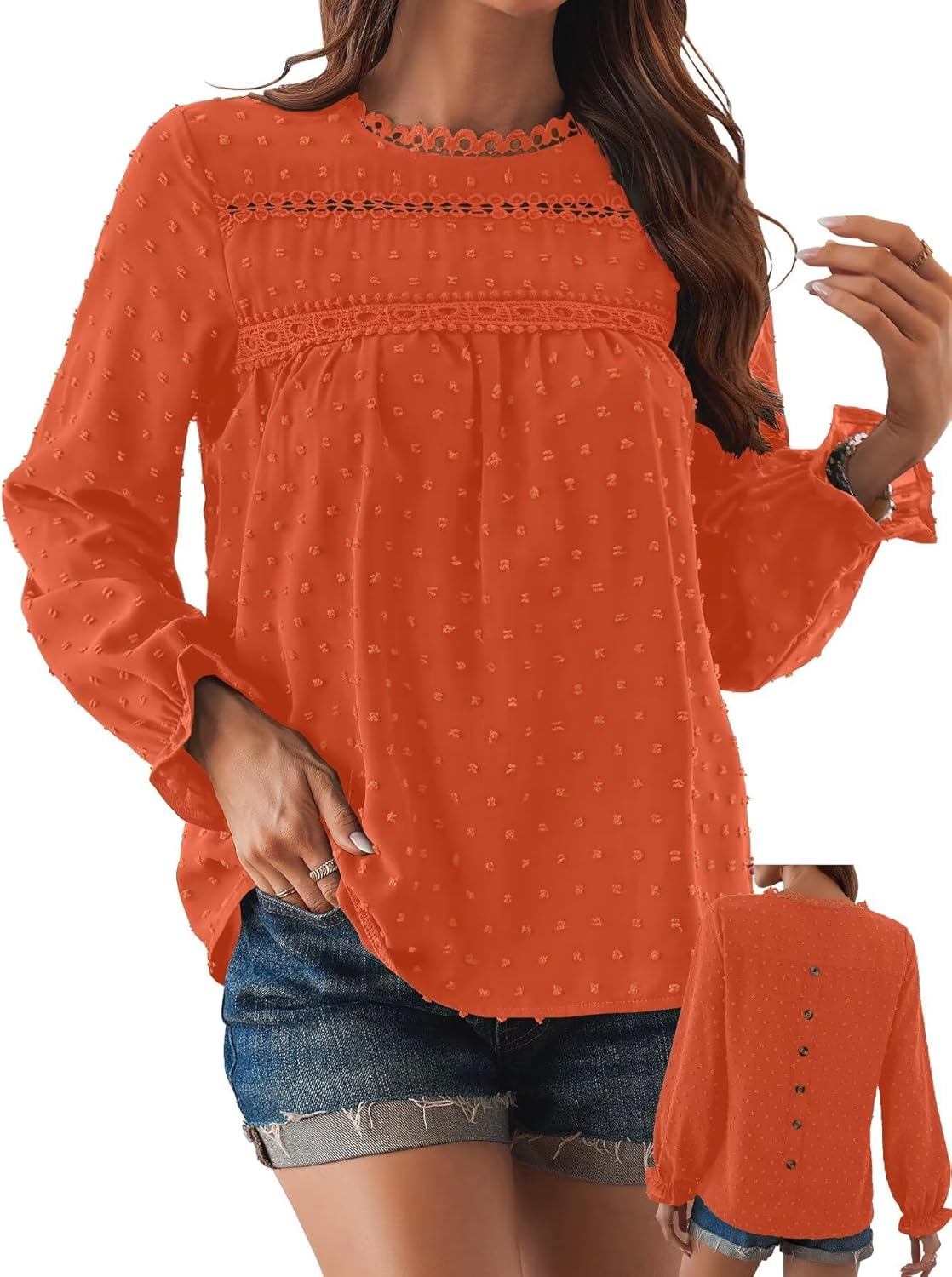 Womens Boho Tops Long Sleeve Shirts Cute Crewneck Blouse 2025