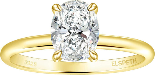 Elspeth 925 Sterling Silver Engagement Ring with Oval Cut CZ