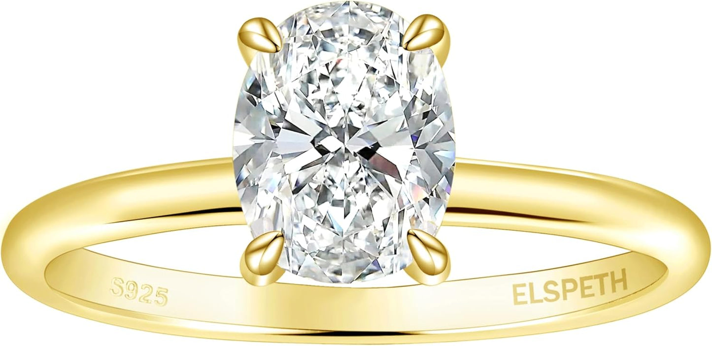 Elspeth 925 Sterling Silver Engagement Ring with Oval Cut CZ