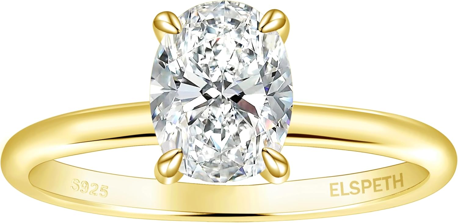 Elspeth 925 Sterling Silver Engagement Ring with Oval Cut CZ