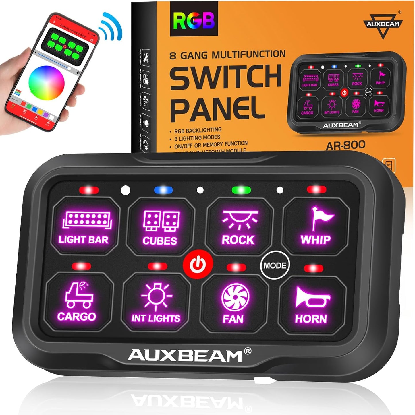 Auxbeam 8 Gang Switch Panel Bluetooth RGB for Trucks and SUVs