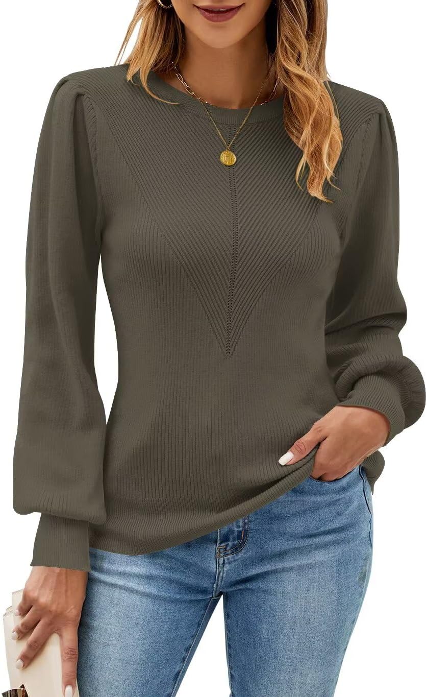 FEKOAFE Womens Sweaters Casual Long Sleeve Ribbed Knit Pullover
