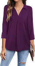 Newchoice Womens Collared V Neck 3/4 Sleeve Business Casual Top