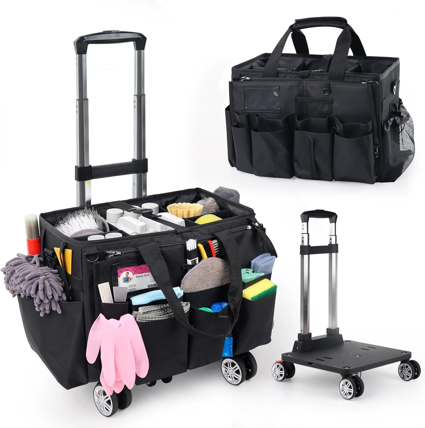 Rolling Cleaning Caddy Bag with Detachable Trolley for Organizing