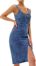 Denim Dress for Women Sleeveless Side Slit Bodycon Midi - Stylish