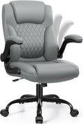 360Swivel Ergonomic Leather Office Chair for Short People, Gray