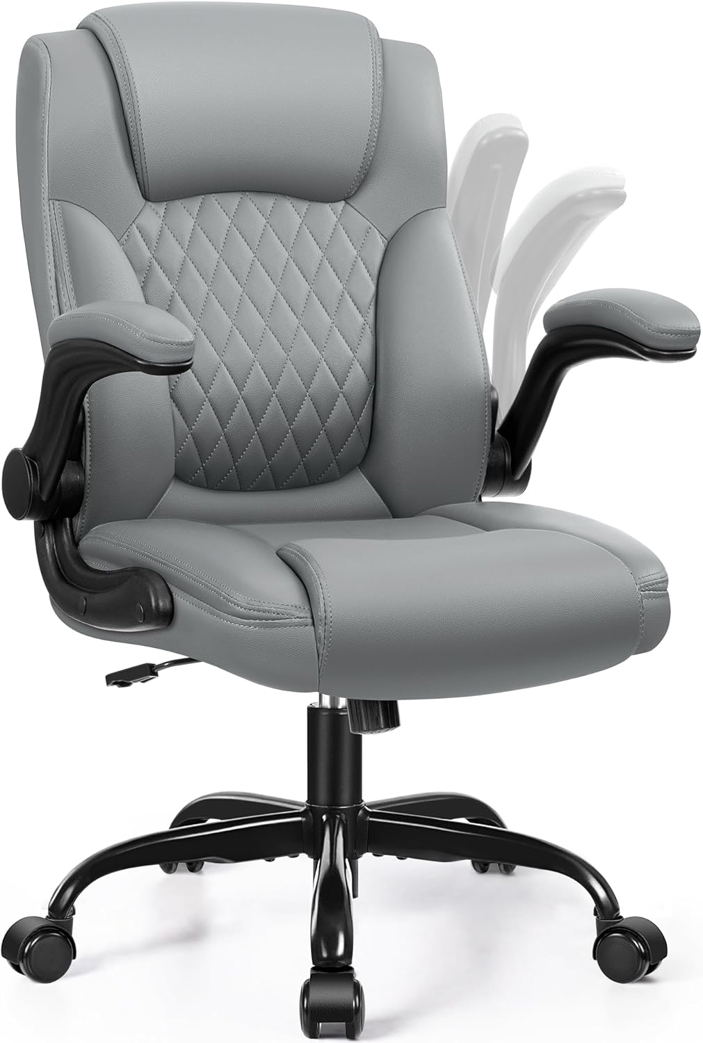 360Swivel Ergonomic Leather Office Chair for Short People, Gray