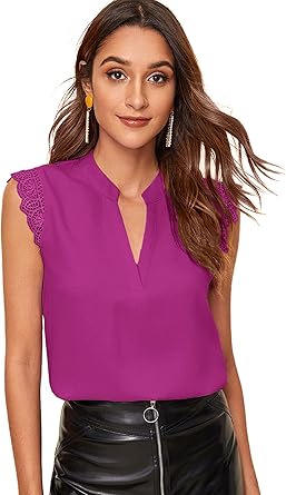 Milumia Women's Elegant Notch V Neck Sleeveless Blouse Top