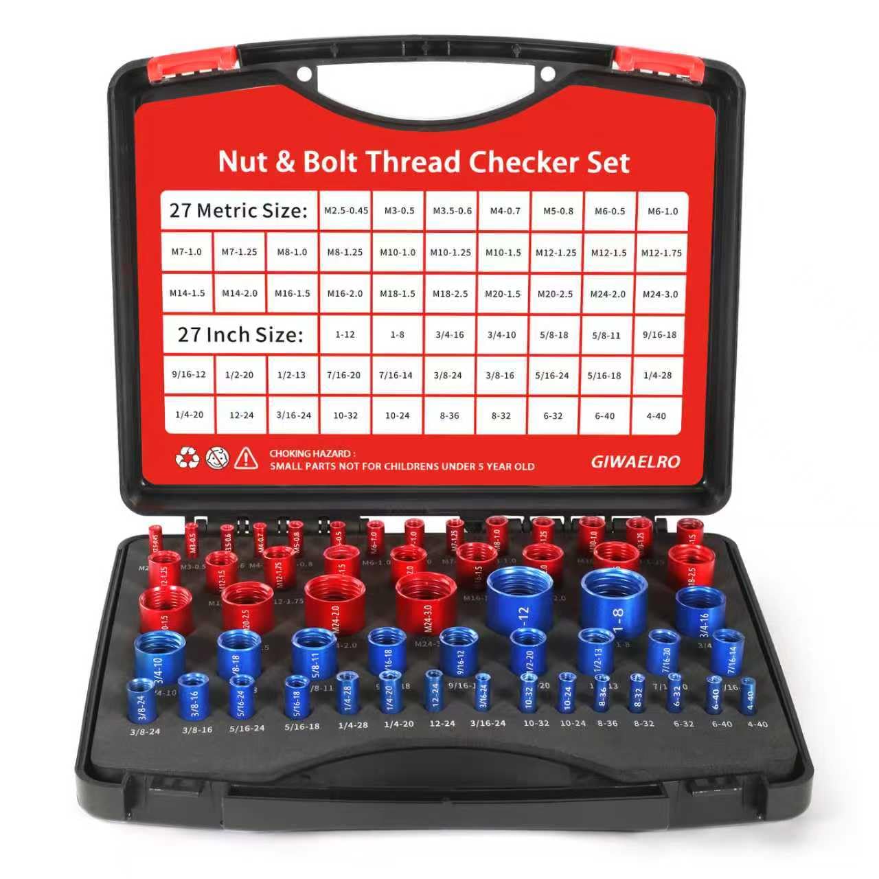 Nut and Bolt Thread Checker - 54 PCS Gauges for Easy Size Check
