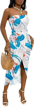 Strapless Ruched High Waist Wrap Split Asymmetrical
