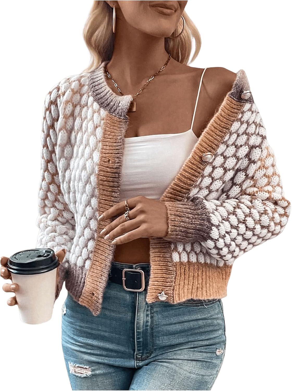 GORGLITTER Women's Colorful Cropped Cardigan for Fall Style