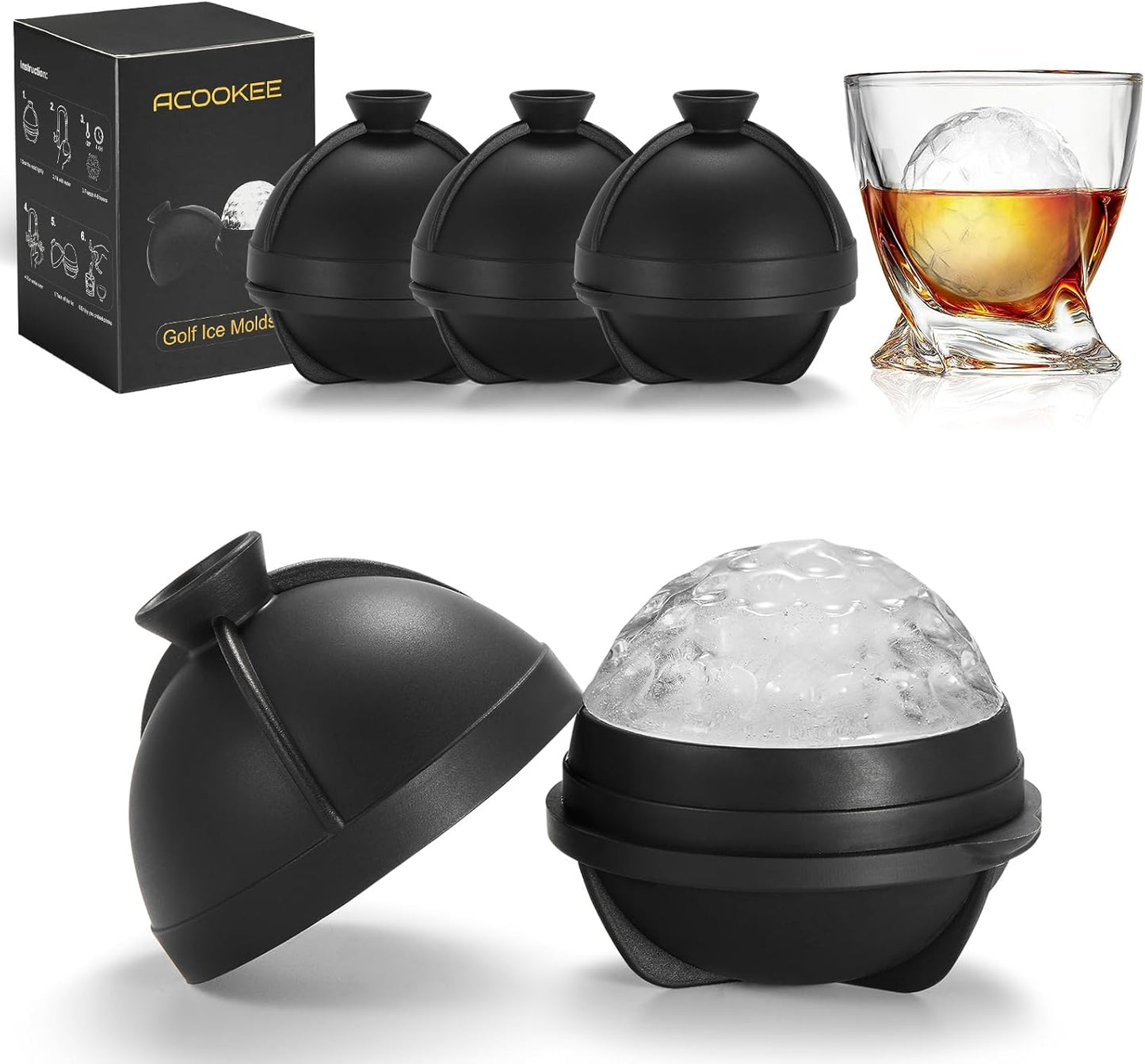 ACOOKEE Golf Ball Ice Mold Set - Large Spheres for Perfect Drinks!
