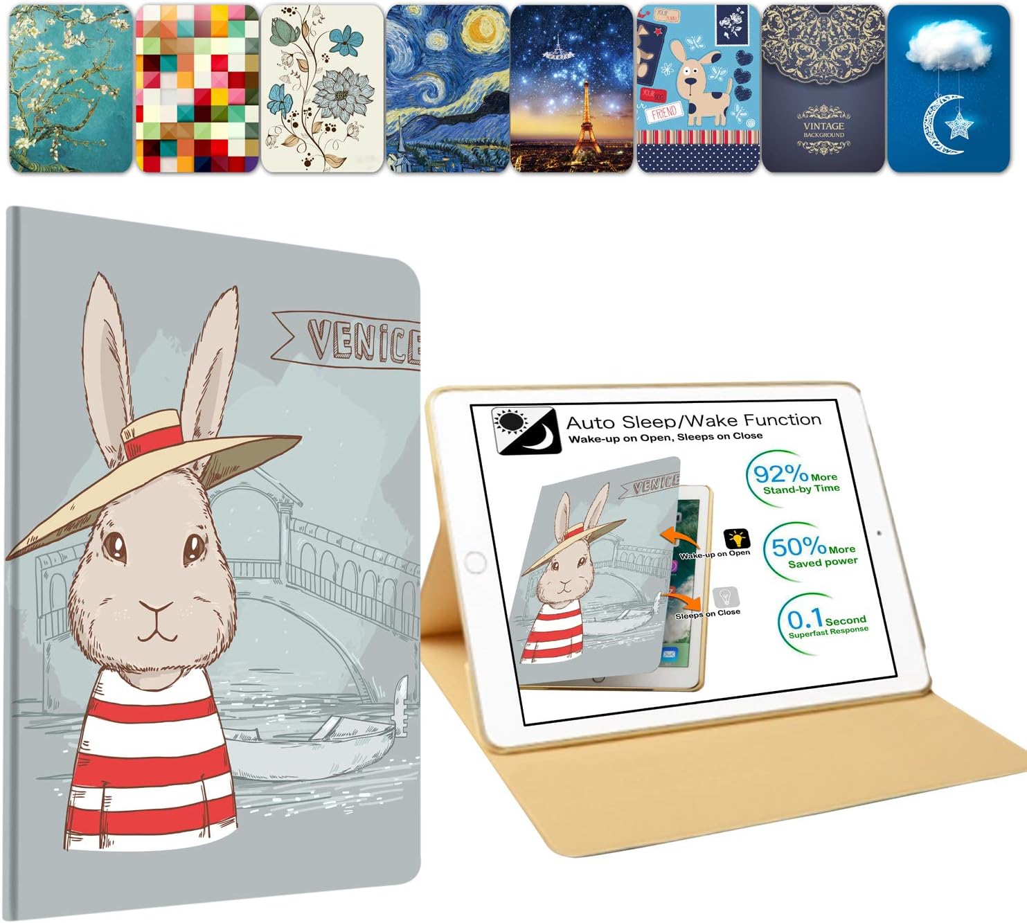 DuraSafe iPad 2 3 4 Case - Stylish Bunny Hat Flip Cover