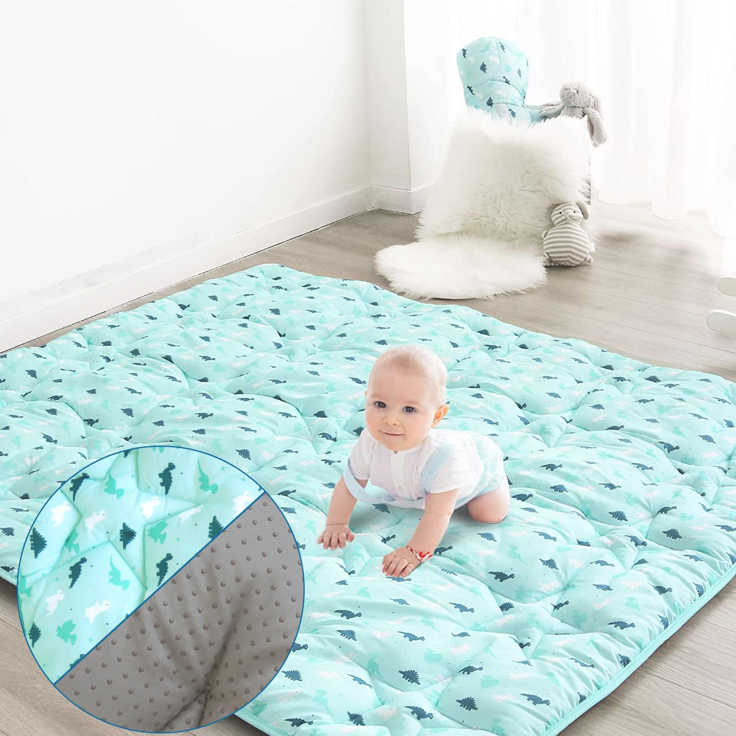 Large Dinosaur Baby Play Mat for Crawling and Playtime Fun