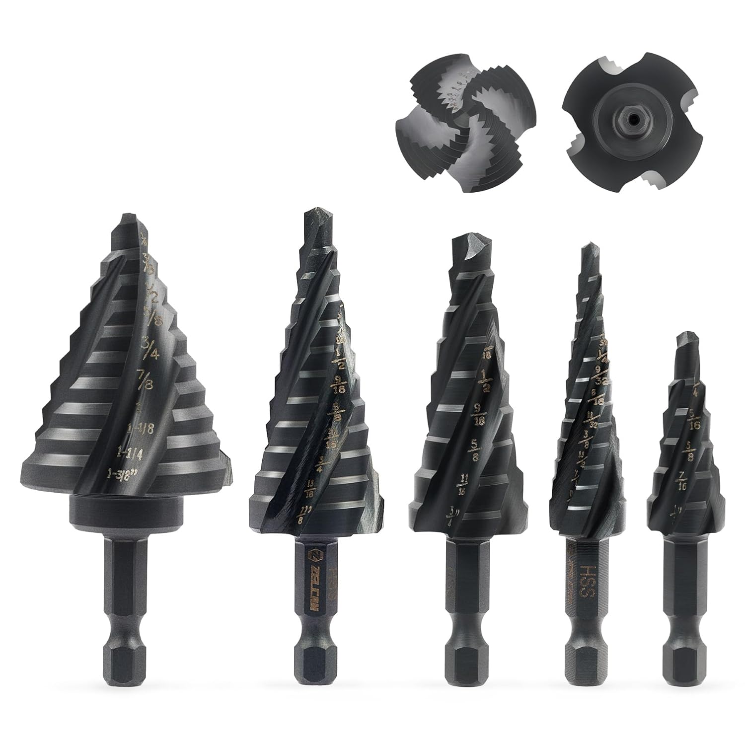 ZELCAN Step Drill Bit Set for Metal, 5PCS Titanium-Coated HSS