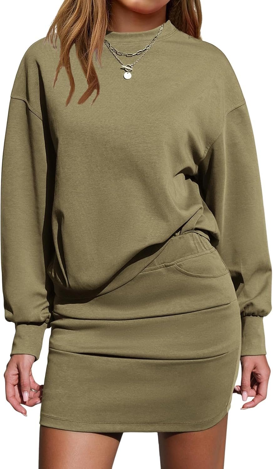 EXLURA Womens Fall Two Piece Skirt Sets for Casual Style