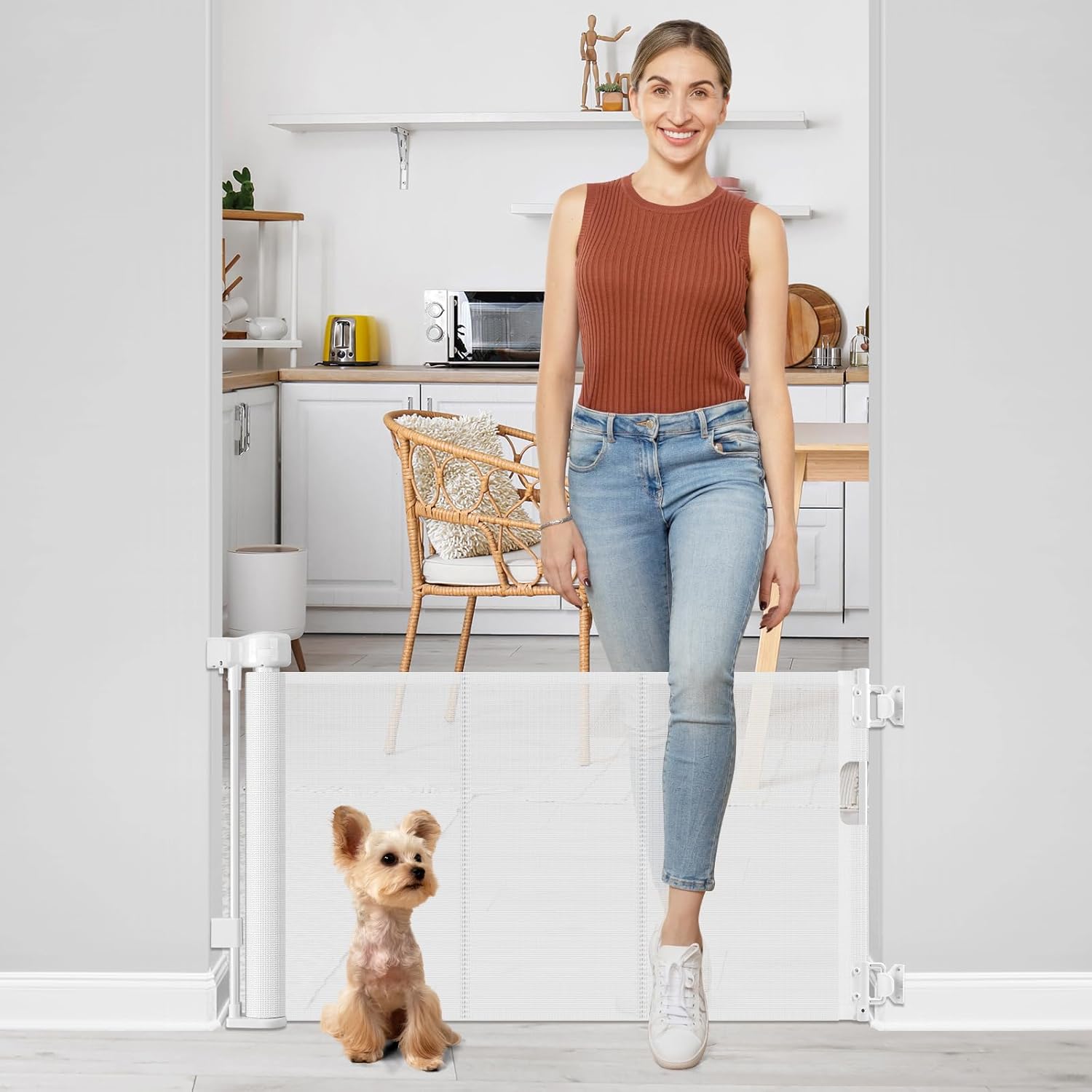 Short Dog Gate 24 Inch Tall Retractable Baby Gate for Pets