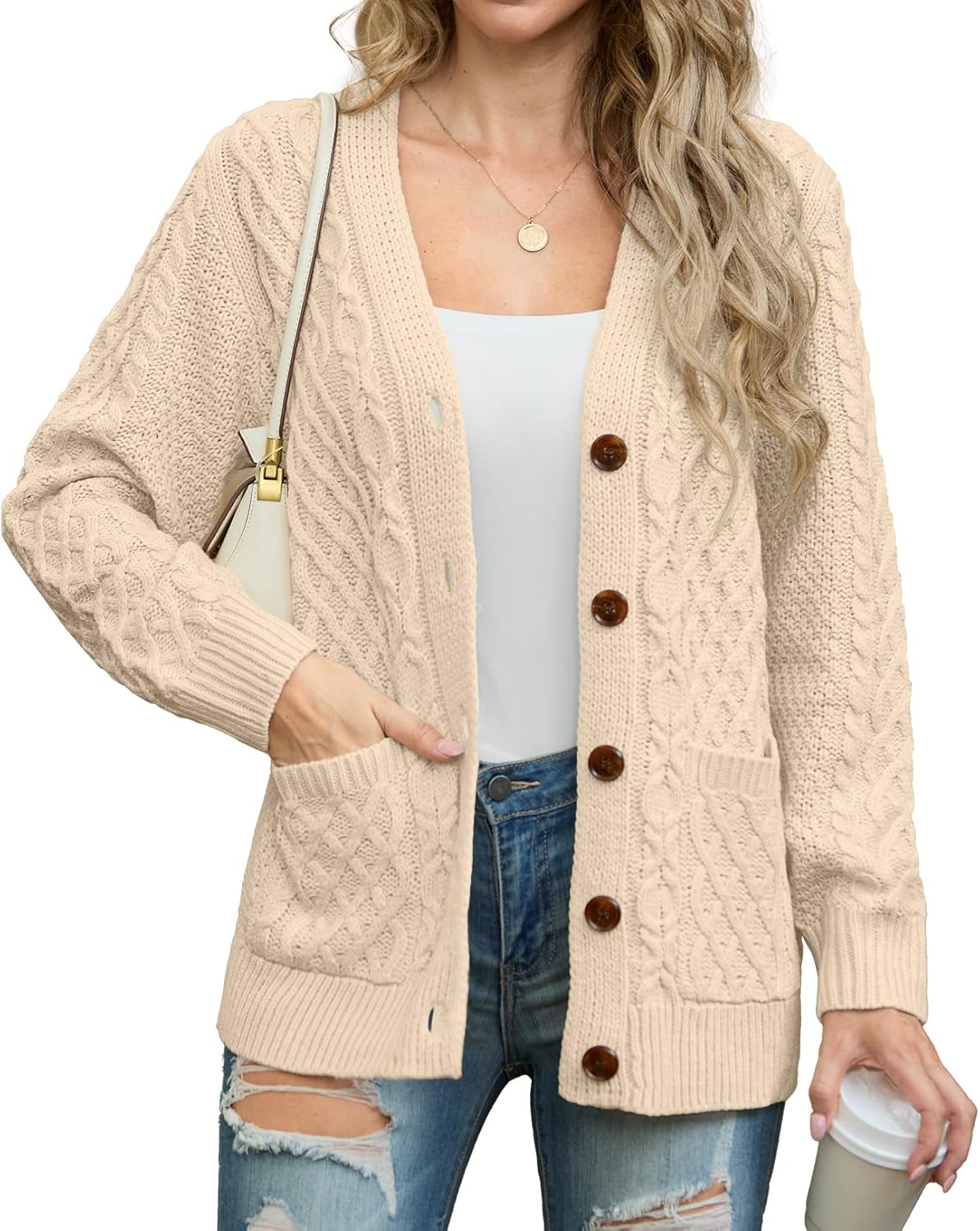 GRECERELLE Women 2025 Fall Long Sleeve Cable Knit Cardigan