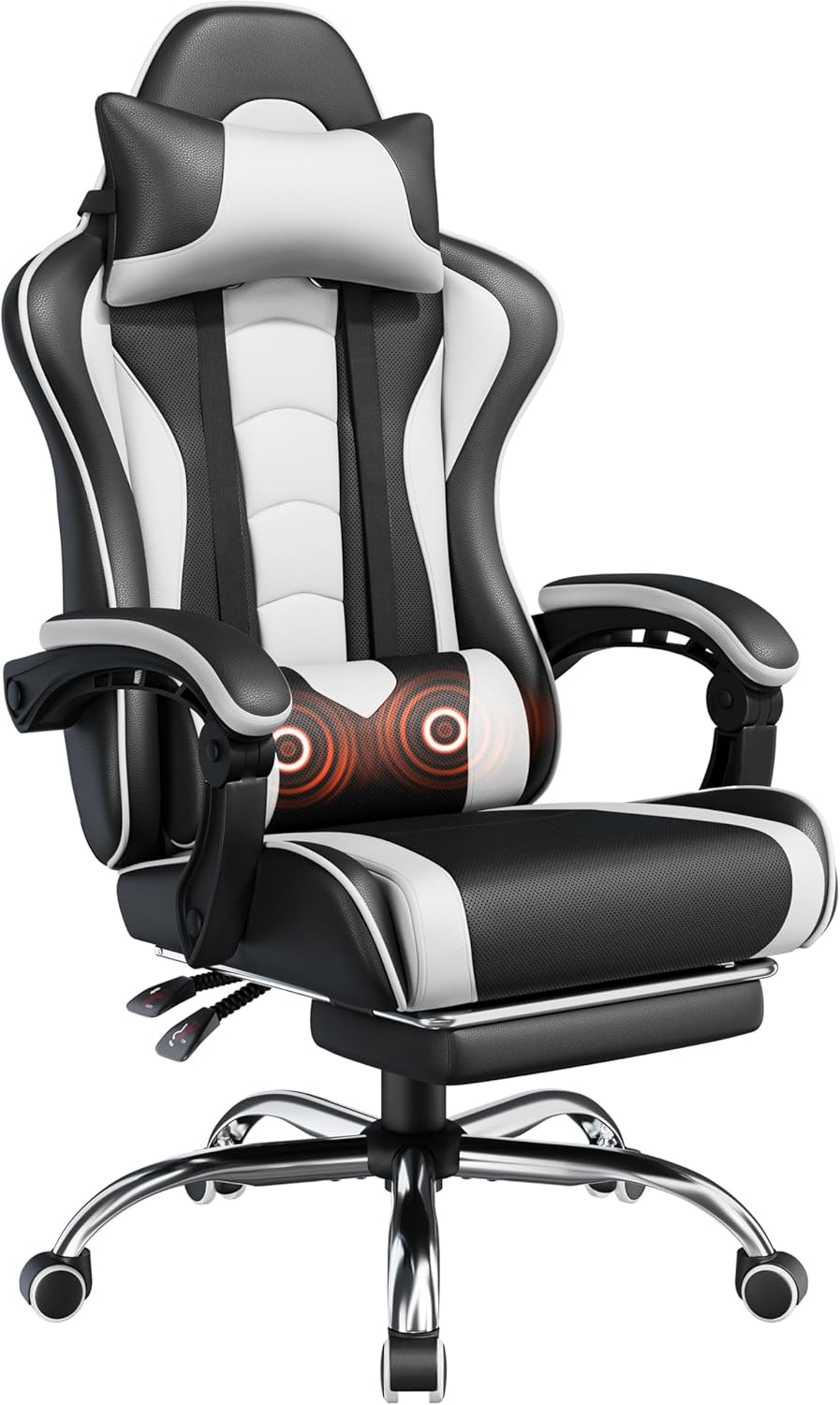 Yaheetech Gaming Chair with Massage Lumbar Support and Footrest