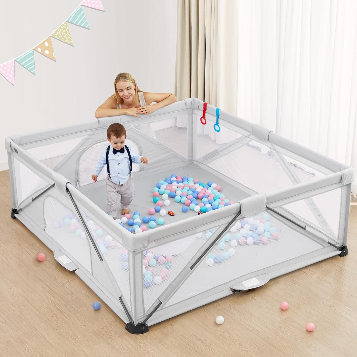 Foldable Baby Playpen for Indoor and Outdoor Use with Balls