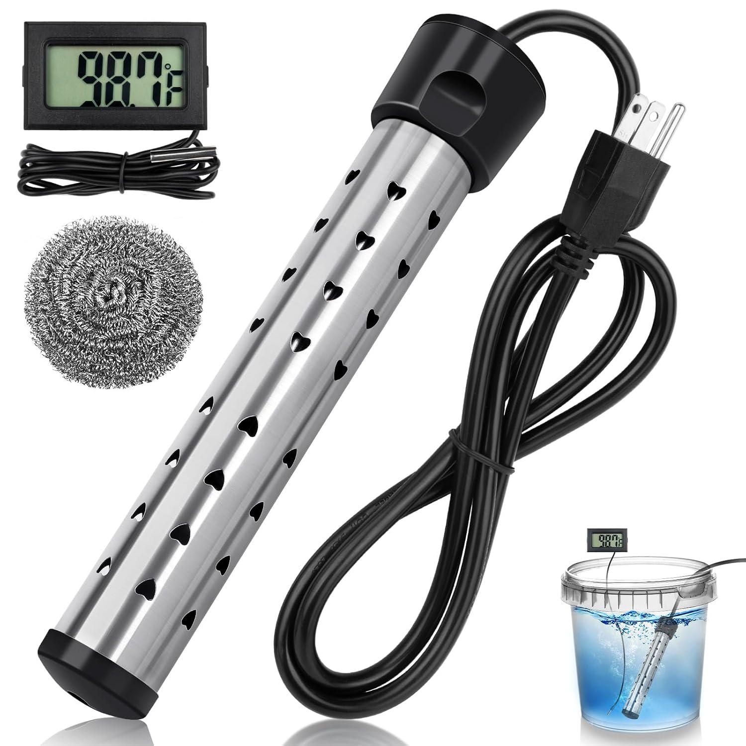 Fast Heat 5 Gallons in Minutes - Portable 2000W Submersible Water Heater