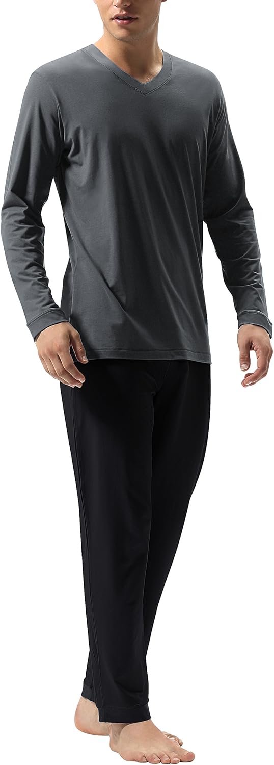 DAVID ARCHY Men's Pajamas Set Soft Cotton Long Sleeve Sleepwear