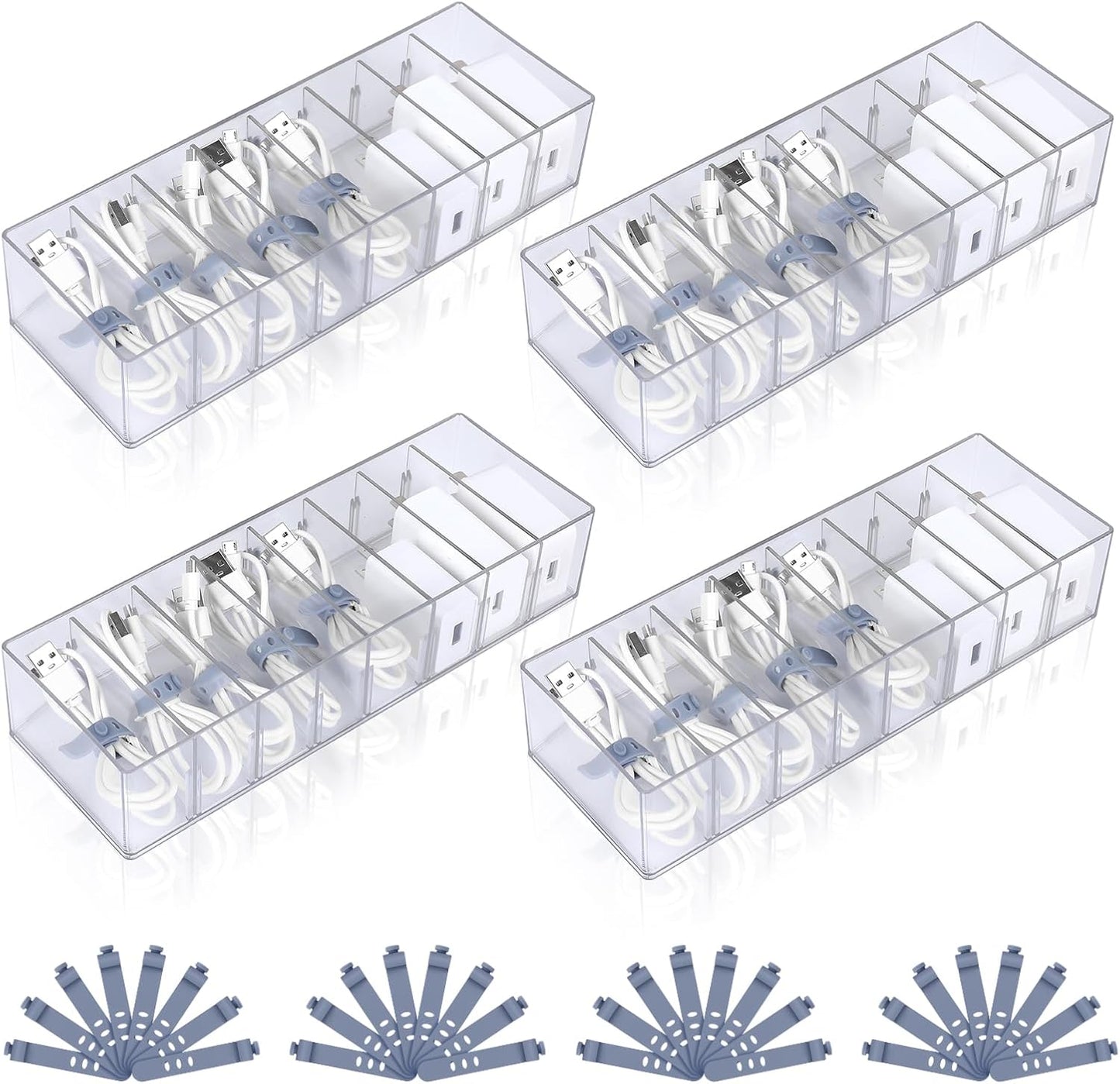 Clear Cable Management Box for 4 Pcs Cords - Home Office Organizer