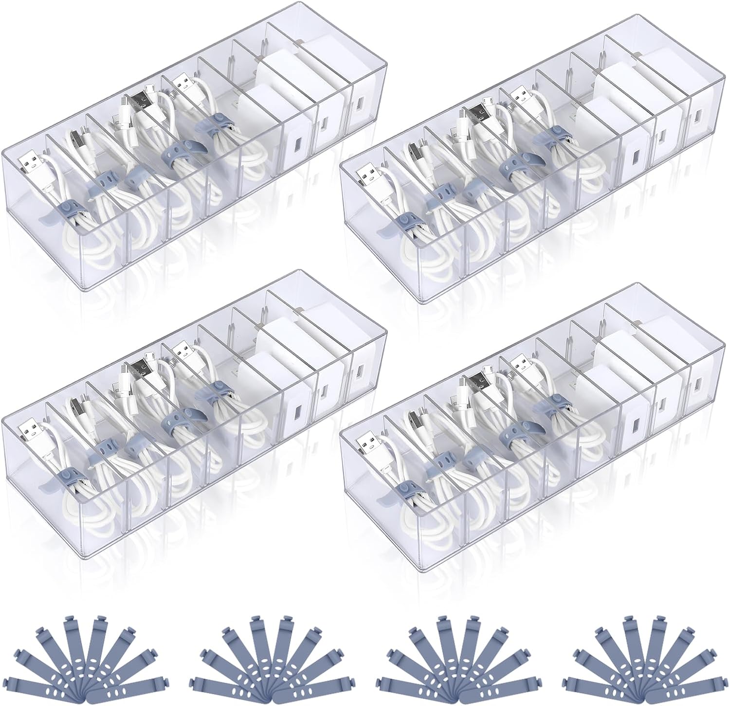Clear Cable Management Box for 4 Pcs Cords - Home Office Organizer
