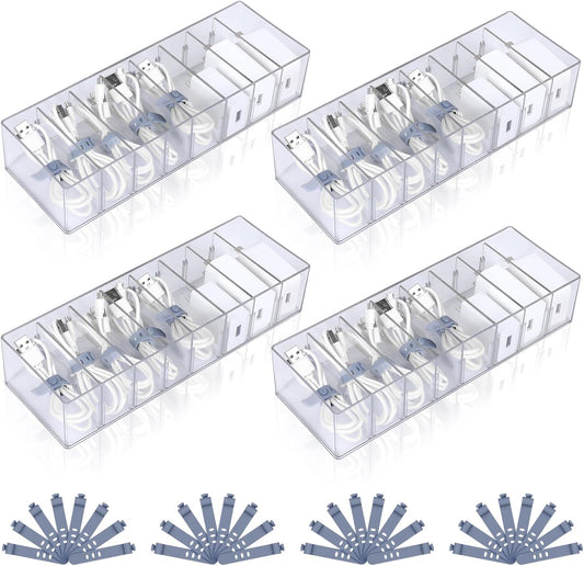 Clear Cable Management Box for 4 Pcs Cords - Home Office Organizer