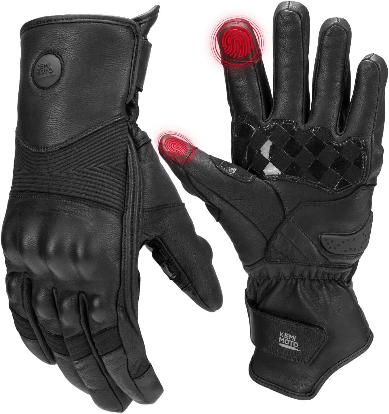 KEMIMOTO Winter Leather Motorcycle Gloves with Touchscreen Design