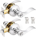 Polished Chrome Door Handles with Lock and Keys - Keyed Alike 2 Pack