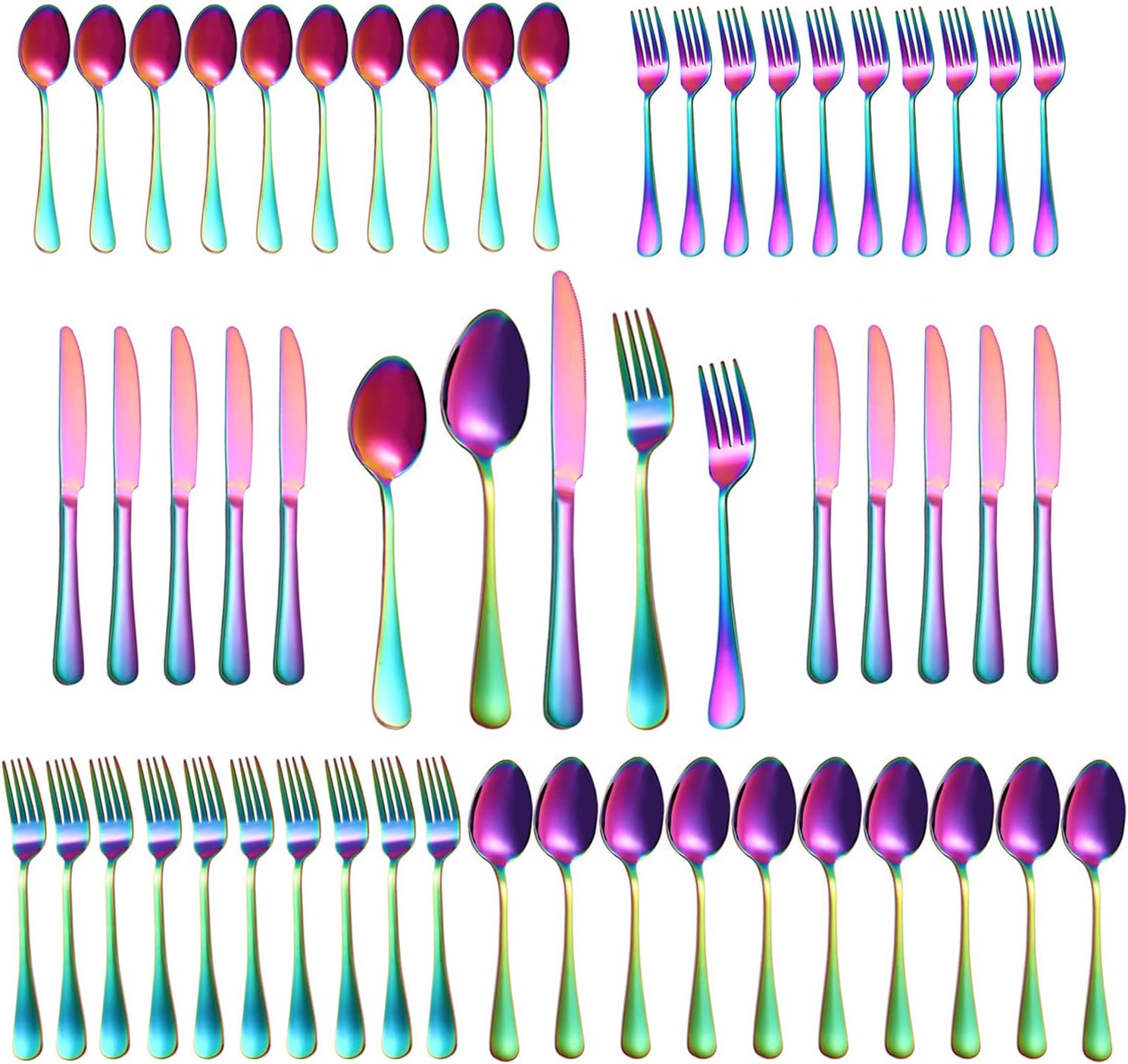 50 Pcs Rainbow Silverware Set for 10, Premium Stainless Steel