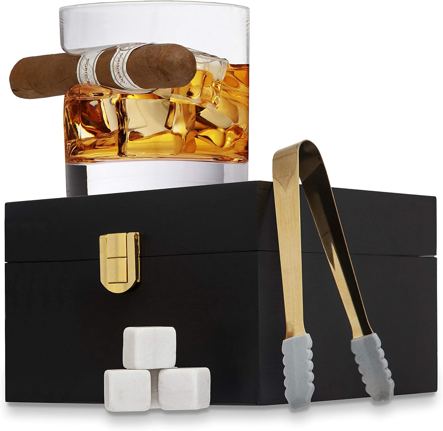 Godinger Cigar Whiskey Glass Set with Wooden Gift Box for Enthusiasts