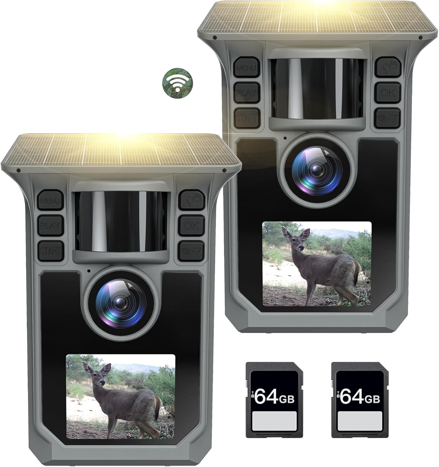 4K 64MP Solar Trail Camera 2 Pack with WiFi and Night Vision
