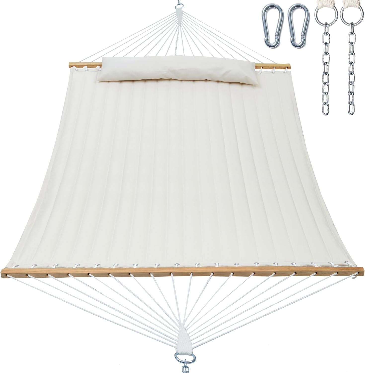 Double Quilted Fabric Hammock for 2 with Spreader Bar Support