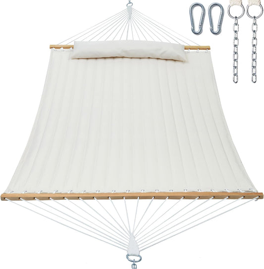 Double Quilted Fabric Hammock for 2 with Spreader Bar Support