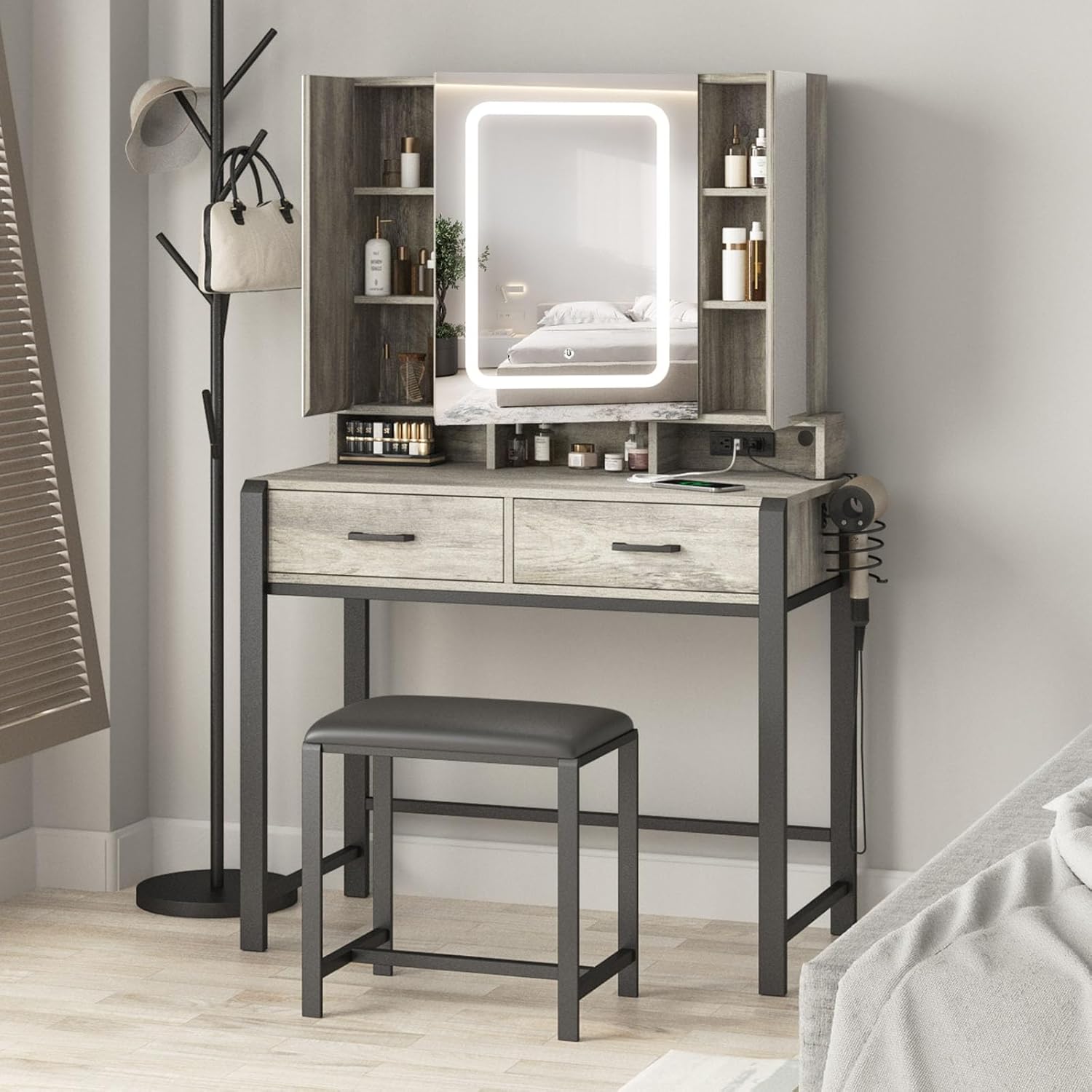 Vanity Desk with Lighted Mirror & Power - Glam Your Space!