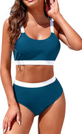 Womens High Waisted Bikini Sets Sporty Crop Top Color Block