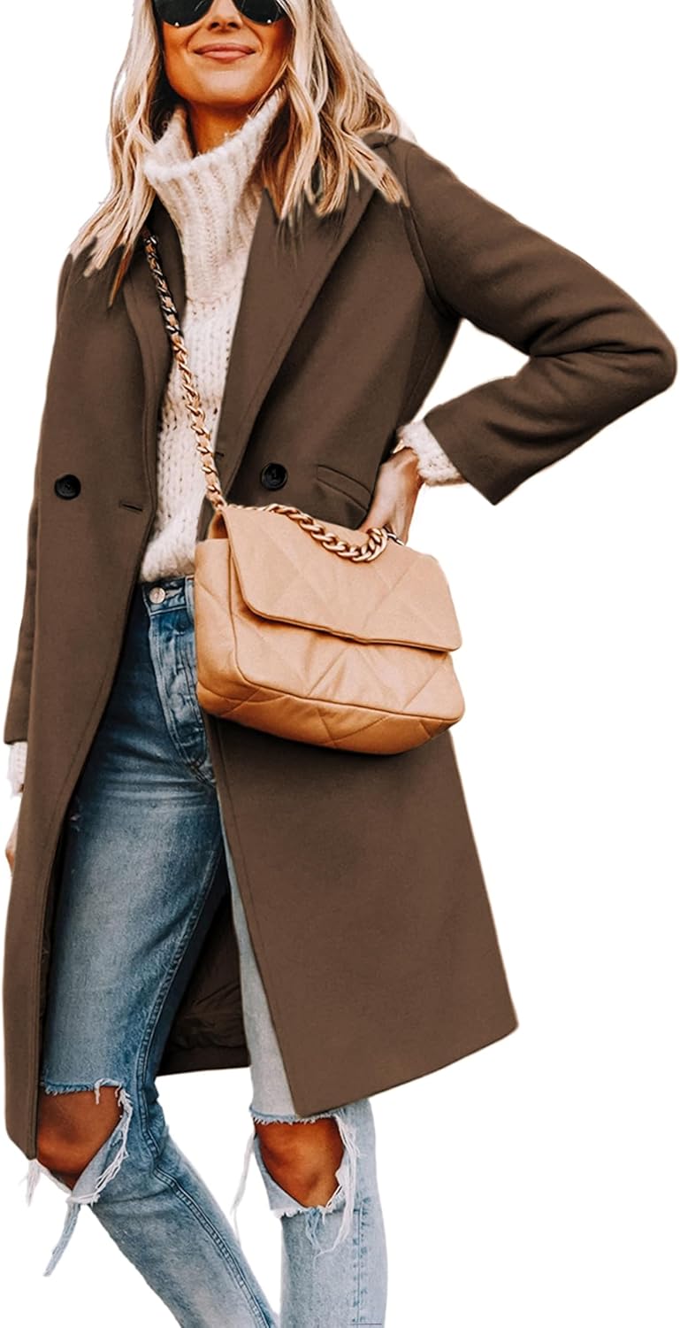 Hooever Women's Winter Wool Coat Casual Notch Lapel Peacoat Review