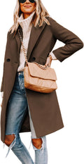 Women's Notch Lapel Double Breasted Wool Blend Pea Coat - Mid Length