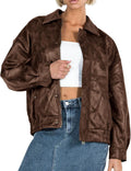 Women's Faux Leather Motorcycle Jacket - Oversized Zip Coat for Fall
